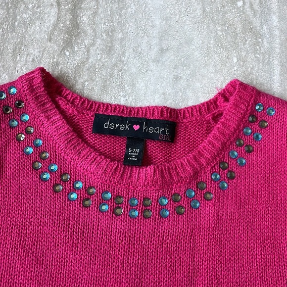 Preloved Derek Heart,pink,size 7-8knitted,round neck rhinestones at front ,dress - Picture 5 of 8